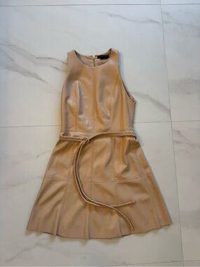 Alice + Olivia Taupe Faux-Leather Mini Dress with Braided Belt